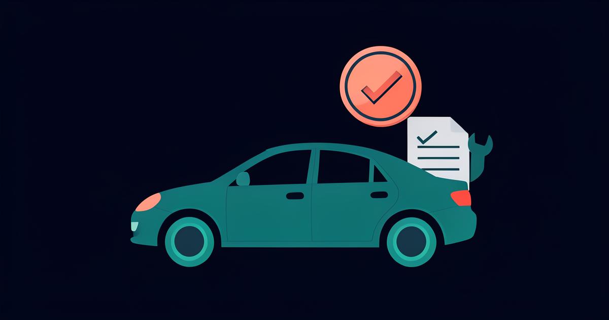 Auto con documenti e chiave inglese su sfondo scuro